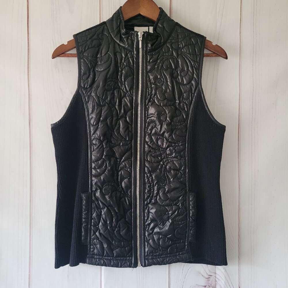 Chico’s Quilted Black Puffer Vest, Women’s Sz 1, Front Pockets, Business Casual